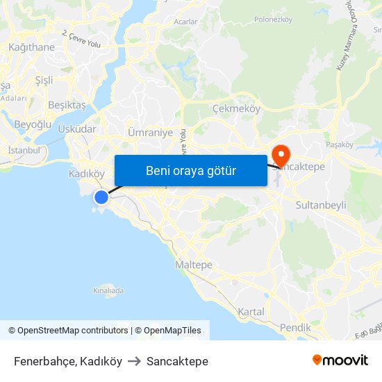 Fenerbahçe, Kadıköy to Sancaktepe map