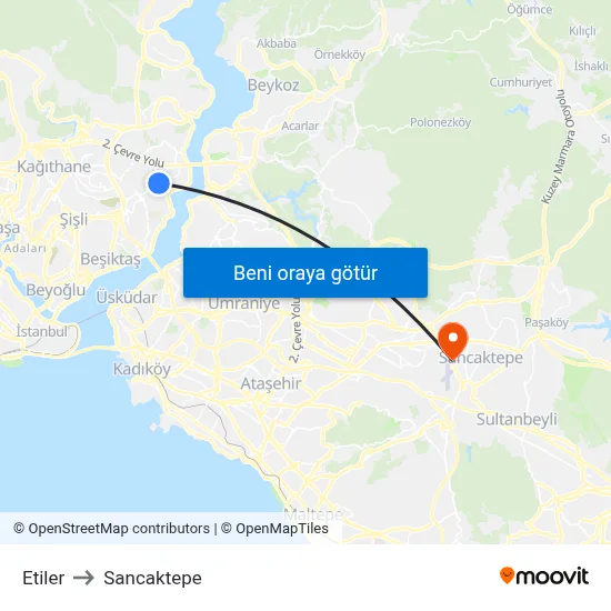 Etiler to Sancaktepe map