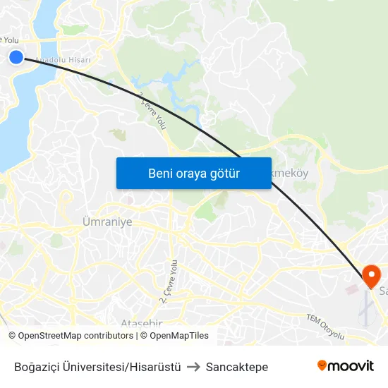 Boğaziçi Üniversitesi/Hisarüstü to Sancaktepe map
