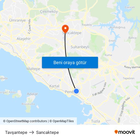 Tavşantepe to Sancaktepe map