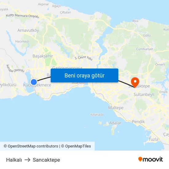 Halkalı to Sancaktepe map