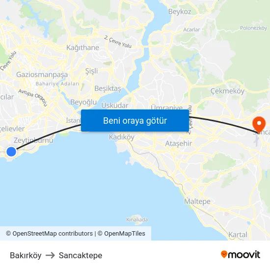 Bakırköy to Sancaktepe map