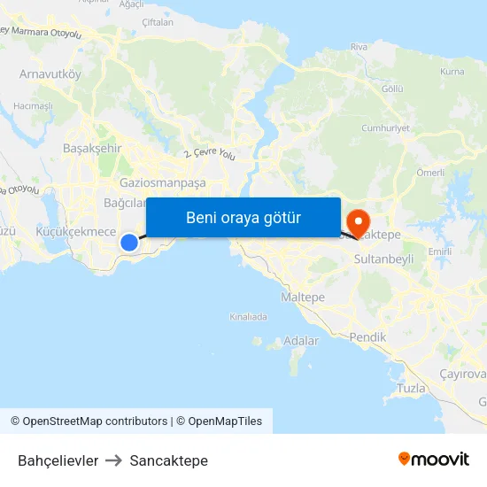 Bahçelievler to Sancaktepe map