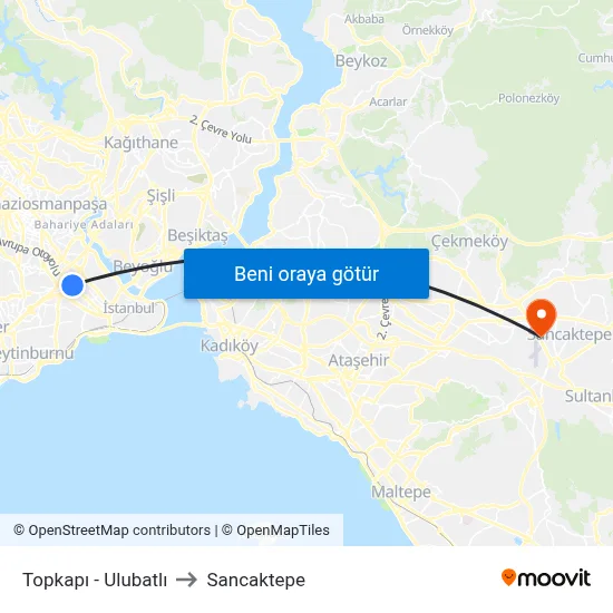Topkapı - Ulubatlı to Sancaktepe map