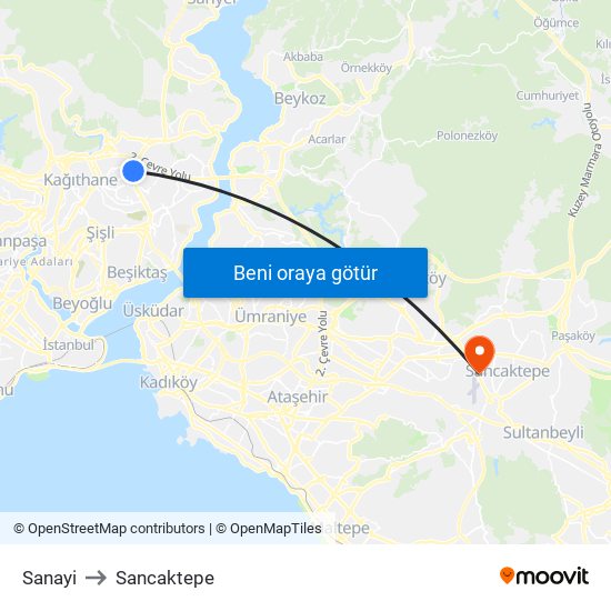 Sanayi to Sancaktepe map