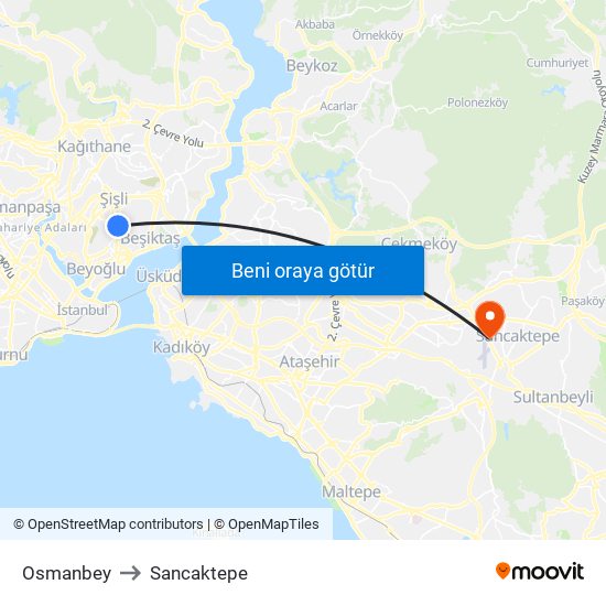 Osmanbey to Sancaktepe map