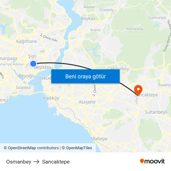 Osmanbey to Sancaktepe map