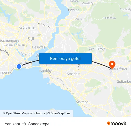 Yenikapı to Sancaktepe map