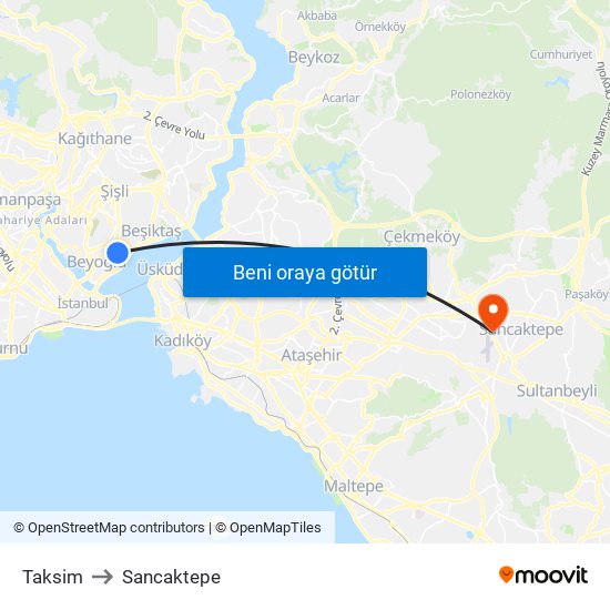 Taksim to Sancaktepe map