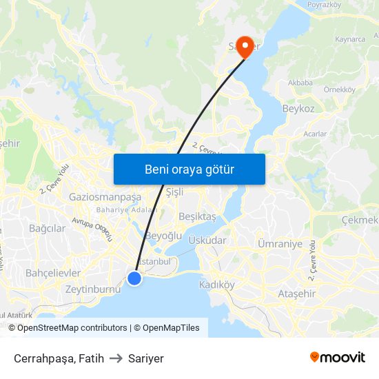 Cerrahpaşa, Fatih to Sariyer map