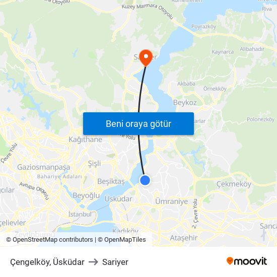 Çengelköy, Üsküdar to Sariyer map