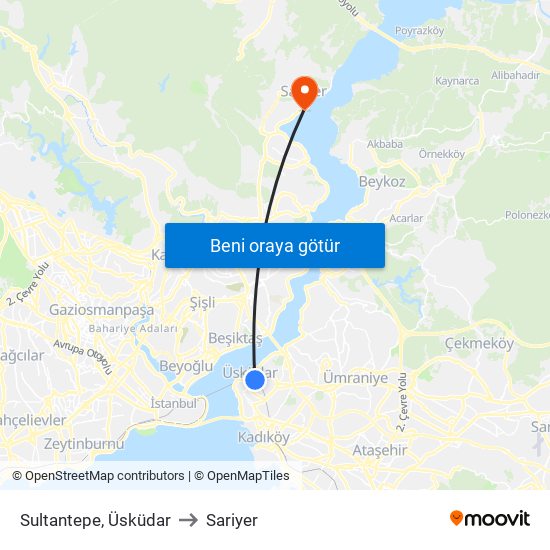 Sultantepe, Üsküdar to Sariyer map