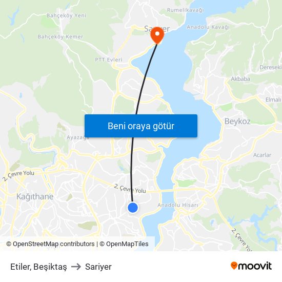 Etiler, Beşiktaş to Sariyer map