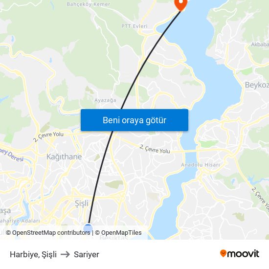 Harbiye, Şişli to Sariyer map