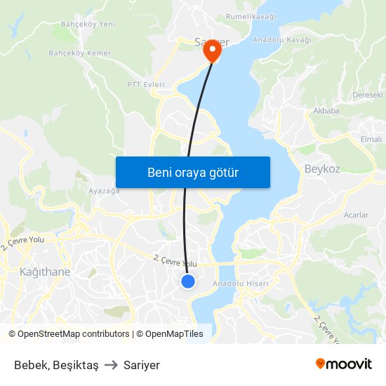 Bebek, Beşiktaş to Sariyer map