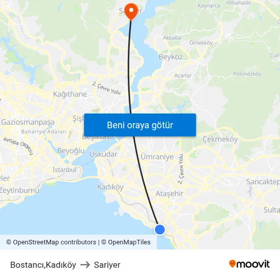 Bostancı,Kadıköy to Sariyer map