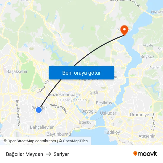 Bağcılar Meydan to Sariyer map