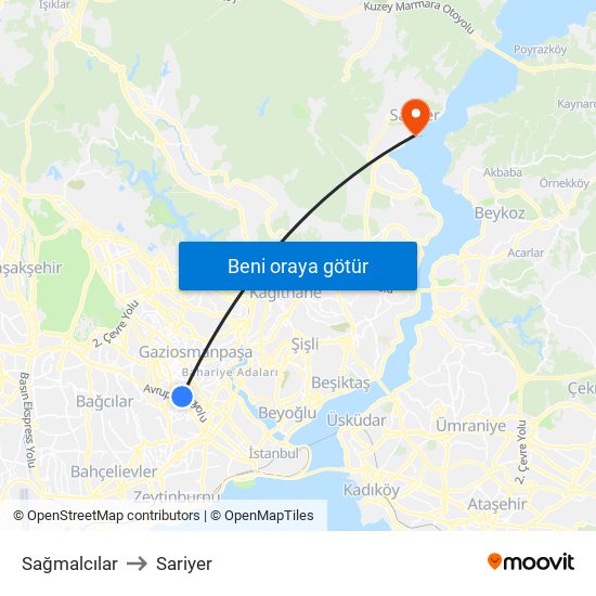 Sağmalcılar to Sariyer map