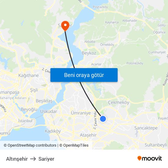 Altınşehir to Sariyer map