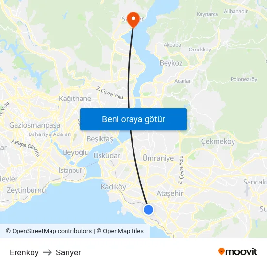 Erenköy to Sariyer map