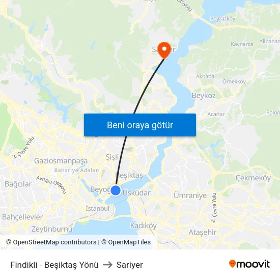 Fındıklı - Beşiktaş Yönü to Sariyer map