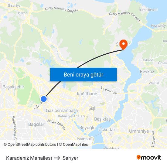 Karadeniz Mahallesi to Sariyer map