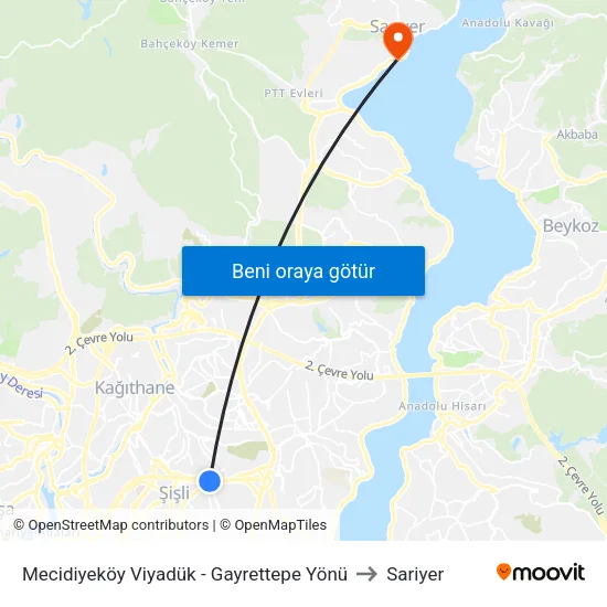 Mecidiyeköy Viyadük - Gayrettepe Yönü to Sariyer map