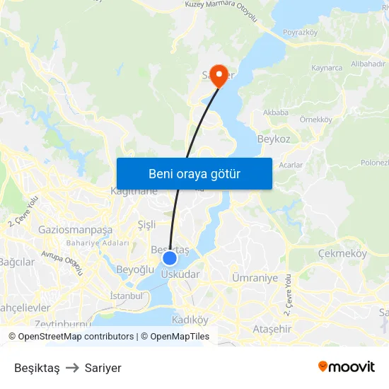 Beşiktaş to Sariyer map