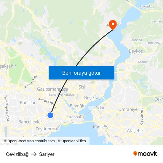 Cevizlibağ to Sariyer map