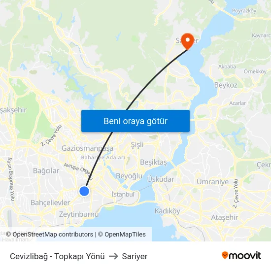 Cevizlibağ - Topkapı Yönü to Sariyer map