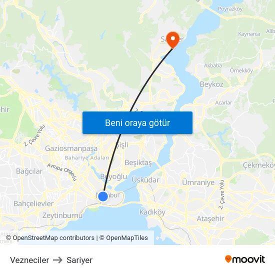 Vezneciler to Sariyer map