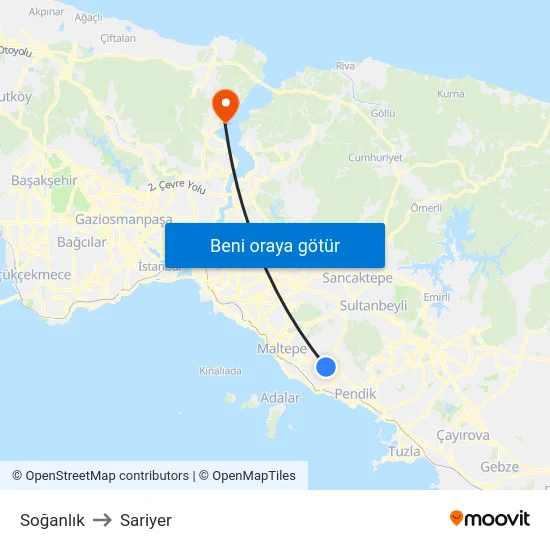 Soğanlık to Sariyer map