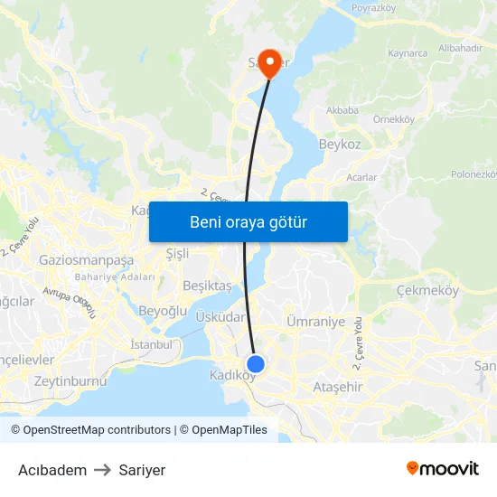 Acıbadem to Sariyer map