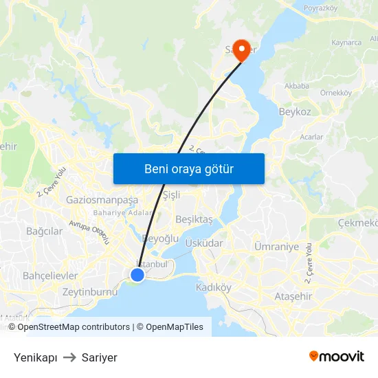 Yenikapı to Sariyer map
