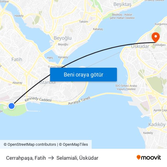 Cerrahpaşa, Fatih to Selamiali, Üsküdar map