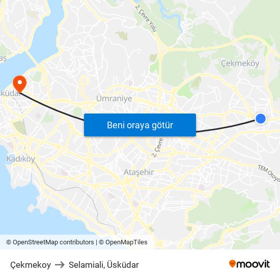 Çekmekoy to Selamiali, Üsküdar map