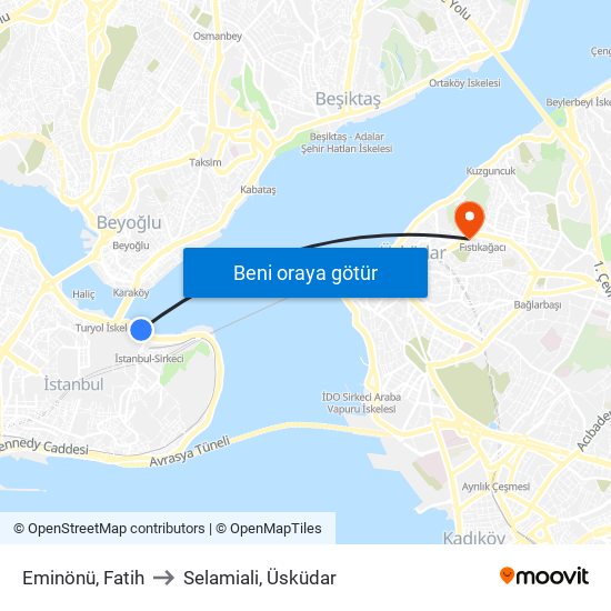 Eminönü, Fatih to Selamiali, Üsküdar map