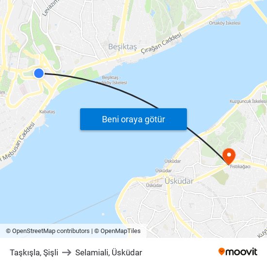 Taşkışla, Şişli to Selamiali, Üsküdar map