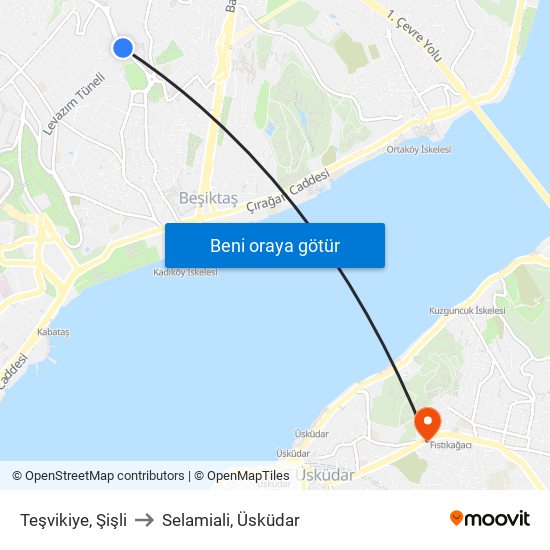 Teşvikiye, Şişli to Selamiali, Üsküdar map