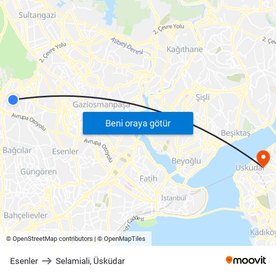 Esenler to Selamiali, Üsküdar map