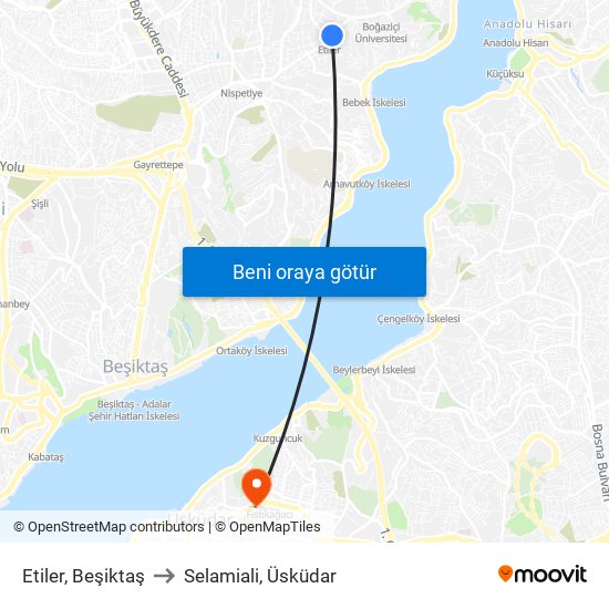 Etiler, Beşiktaş to Selamiali, Üsküdar map