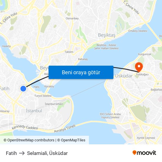 Fatih to Selamiali, Üsküdar map