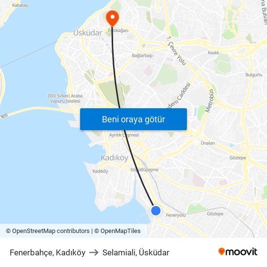 Fenerbahçe, Kadıköy to Selamiali, Üsküdar map