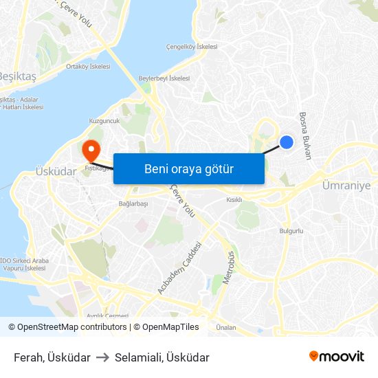 Ferah, Üsküdar to Selamiali, Üsküdar map