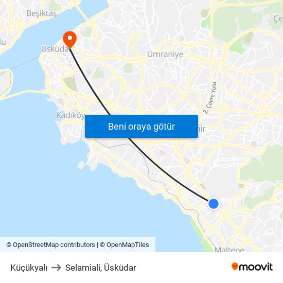 Küçükyalı to Selamiali, Üsküdar map