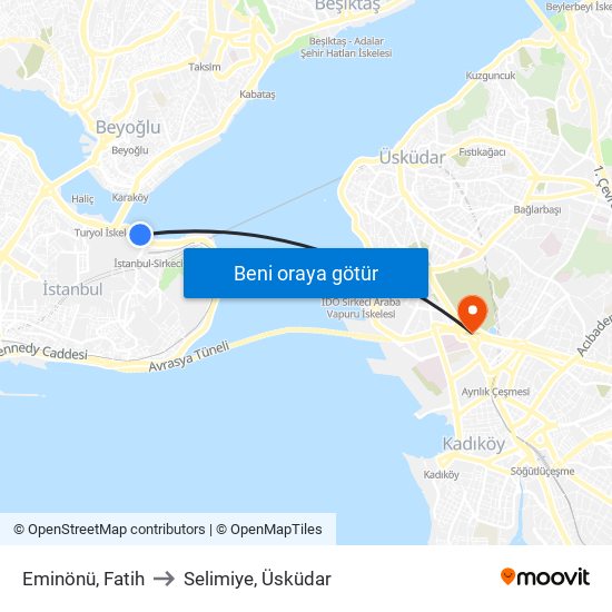 Eminönü, Fatih to Selimiye, Üsküdar map