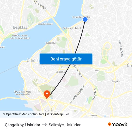 Çengelköy, Üsküdar to Selimiye, Üsküdar map