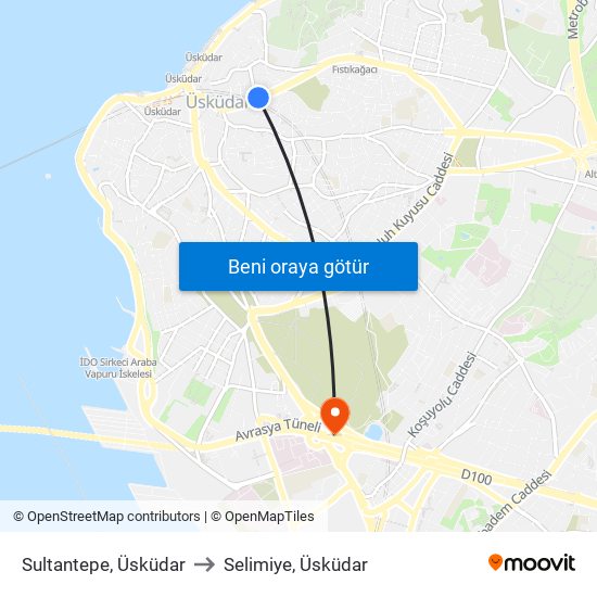 Sultantepe, Üsküdar to Selimiye, Üsküdar map