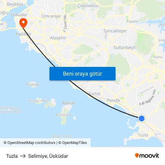 Tuzla to Selimiye, Üsküdar map