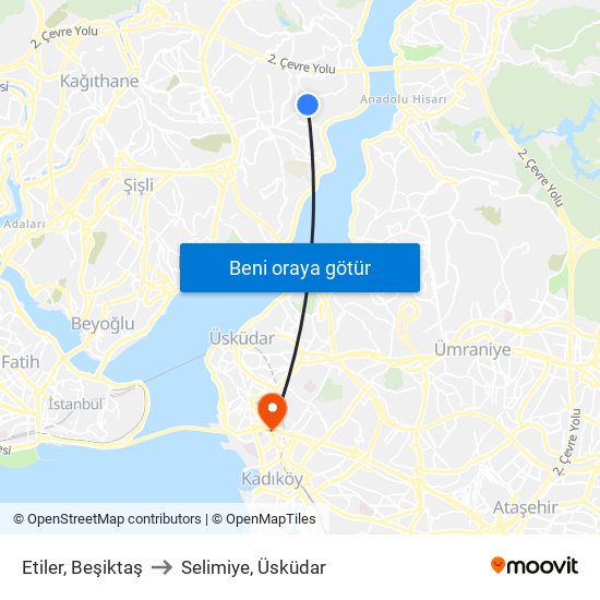 Etiler, Beşiktaş to Selimiye, Üsküdar map